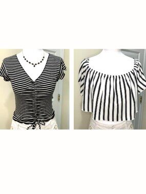 2 Black & White Striped Women Blouses Forever 21 Crop Top (M) Antistar (S)